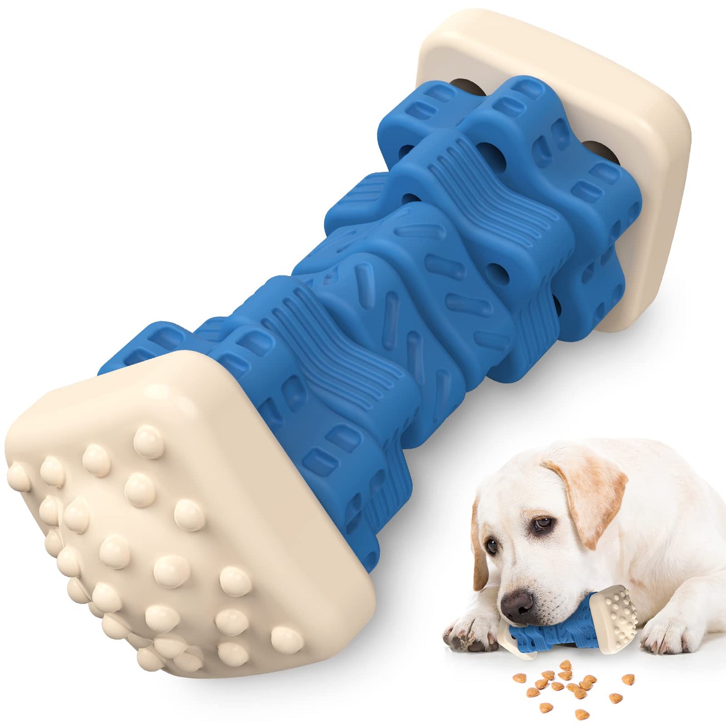 AOZOOM Dog Toys for Aggressive Chewers, Tough Dog Chew Toys, with Beef Flavor, Safe Rubber Indestructible, for Large Medium Small Dogs - Blue