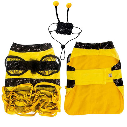 Bee Dog Costume - Bumblebee Pet Dress with Cap - Funny Halloween Outfit for Small, Medium, Large Dogs & Cats