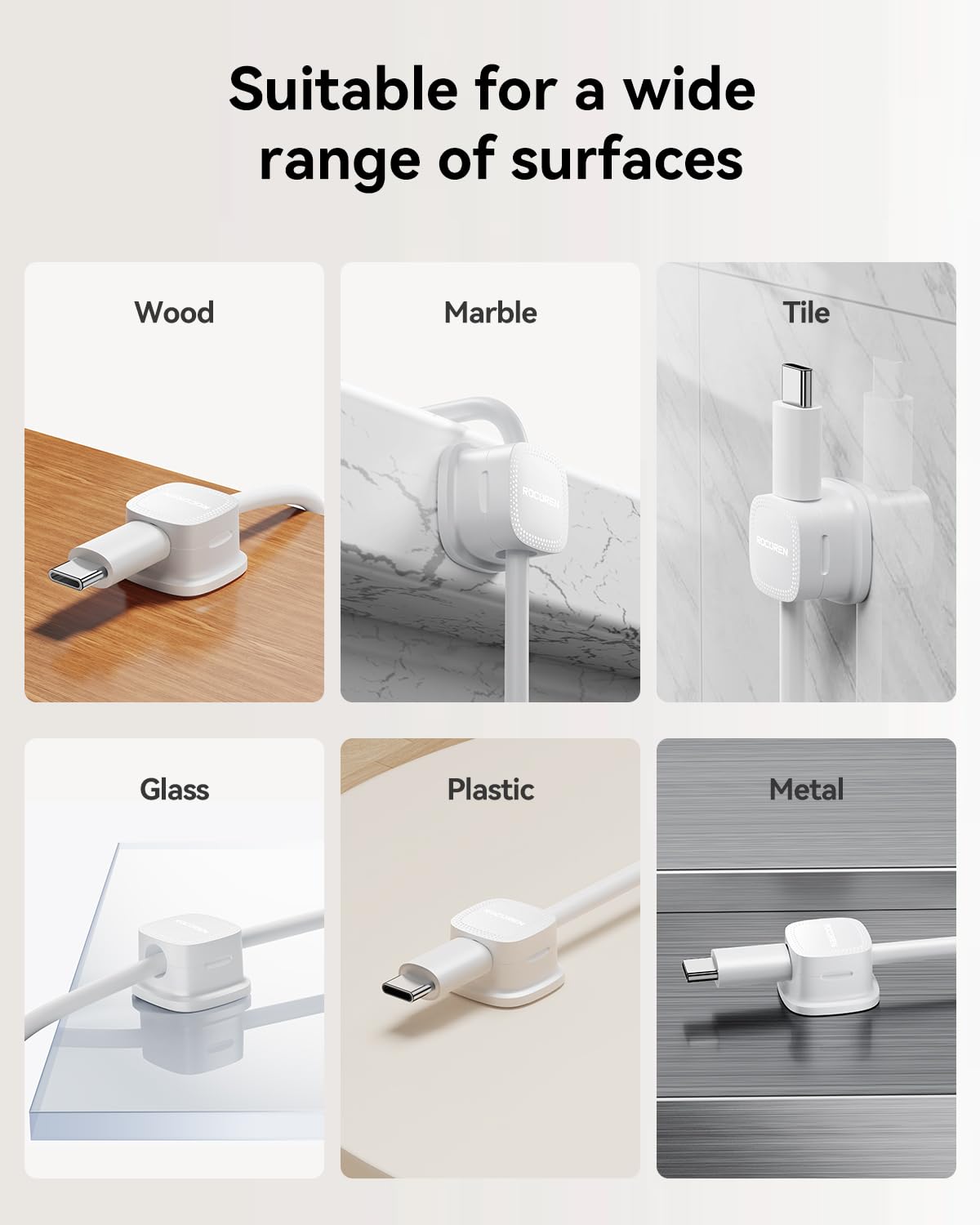 6-Pack Magnetic Cable Clips Cord Organizer-Cable Smooth Adjustable, Rocoren Desk Cable Management Accessories,Cable Holder Clips Wire Holder Keeper for Desktop,Nightstand,Wall,Home Office,Phone,Car