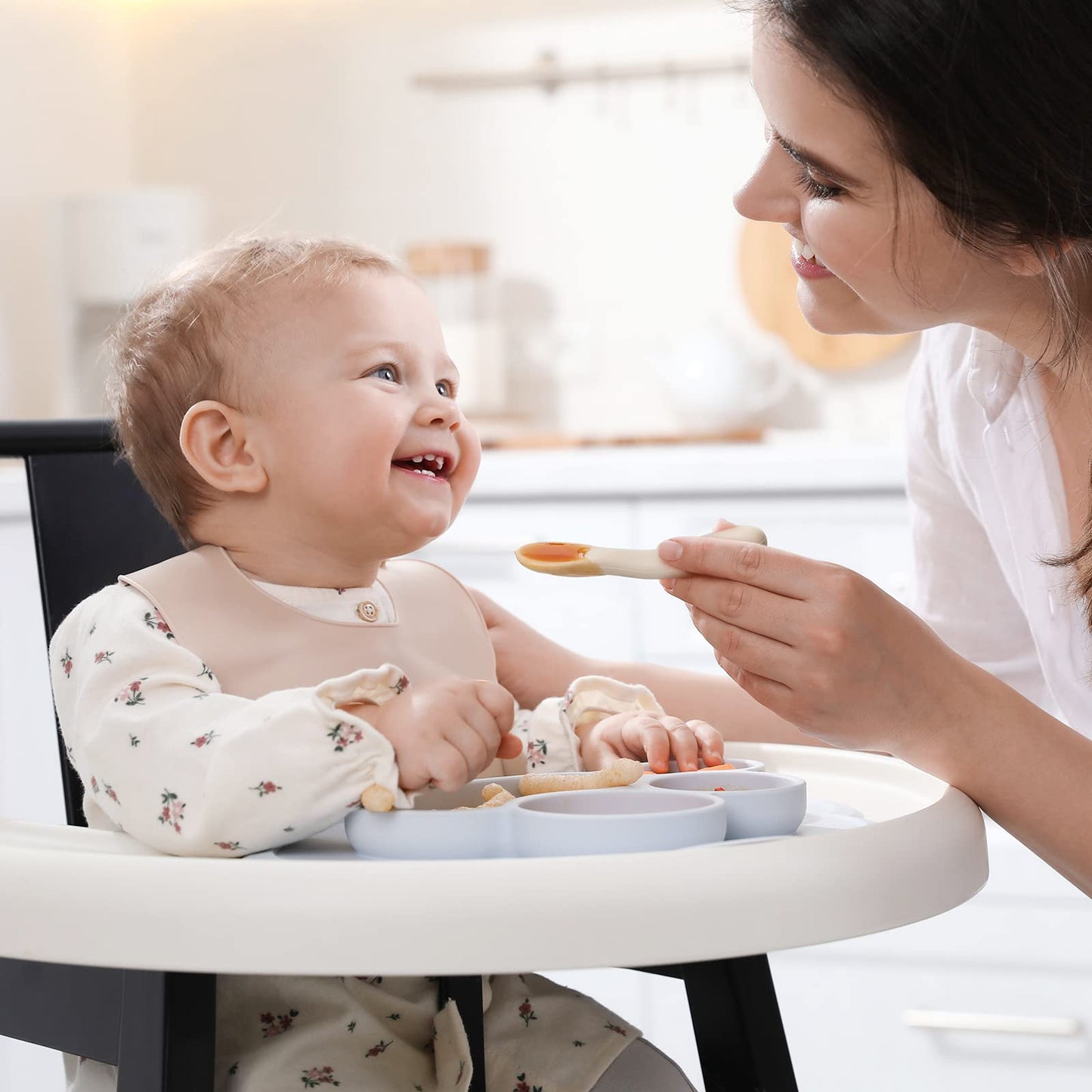 6 Pack Baby Spoons, Shorter Length for Self Feeding, First Stage Spoons, Food Grade Silicone, 6+ Months, Baby Training Spoons, Dishwasher Safe & Boil-proof