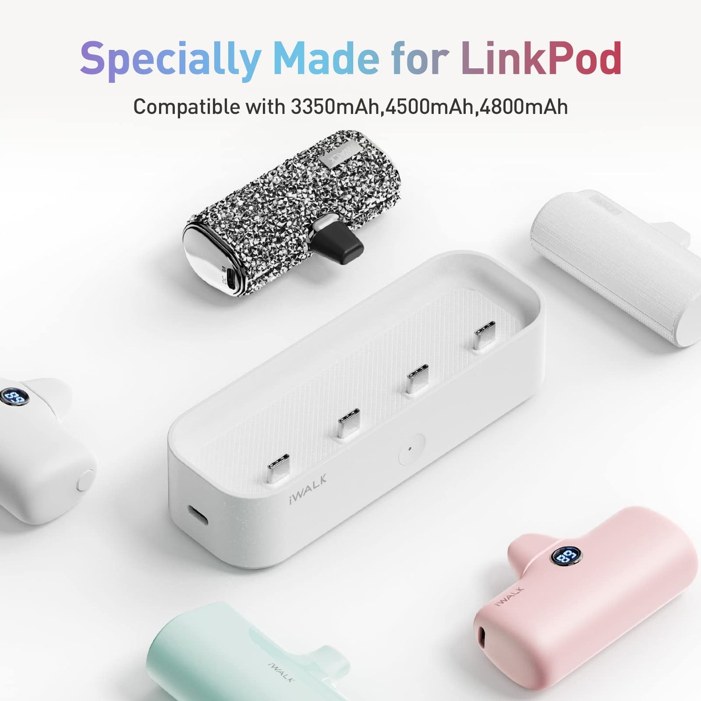 iWALK Charger Station for Portable Charger 4500mAh, 4800mAh, 5000mAh Power Bank for iPhone Charging Station Multiple USB-C Family-Sized Charger Station for Home(Station Only), White