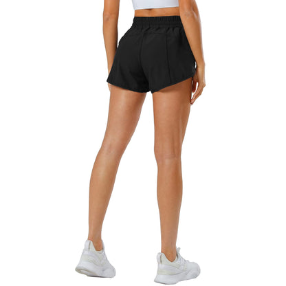 Aurefin Athletic Shorts for Women,Women's Quick Dry Workout Sports Active Running Track Shorts with Elastic and Zip PocketsBlack/Medium