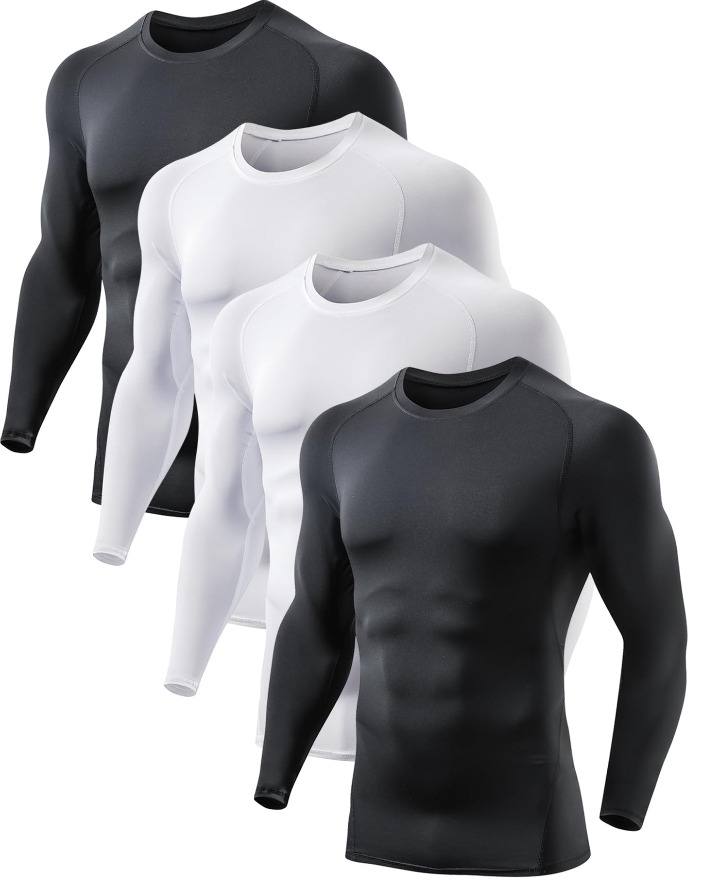 4 Pack Compression Shirts for Men Long Sleeve Athletic Cold Weather Base Layer Undershirt Gear T Shirt for Workout 2XL