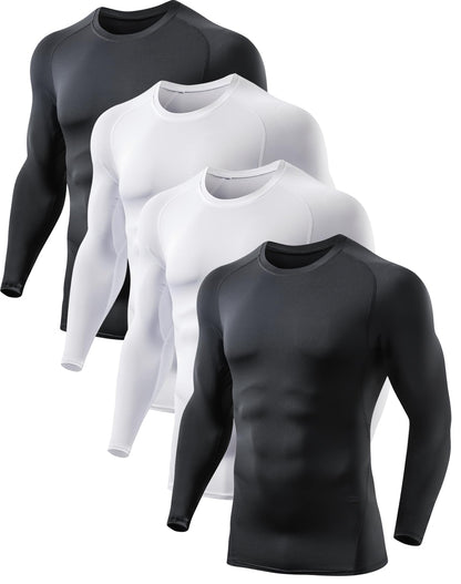 4 Pack Compression Shirts for Men Long Sleeve Athletic Cold Weather Base Layer Undershirt Gear T Shirt for Workout 2XL