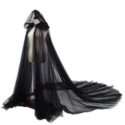 Women's Wedding Dress Tulle Cape Tulle Elven Cape (Black)