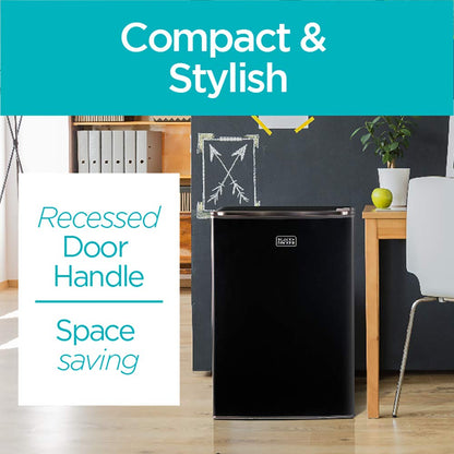 BLACK+DECKER 2.5 Cu. Ft. Compact Refrigerator, ENERGY STAR Certified, Single Door Mini Fridge with Chiller Compartment, Personal Fridge for Home or Dorm Room, R600a Refrigerant, BCRK25B, Black