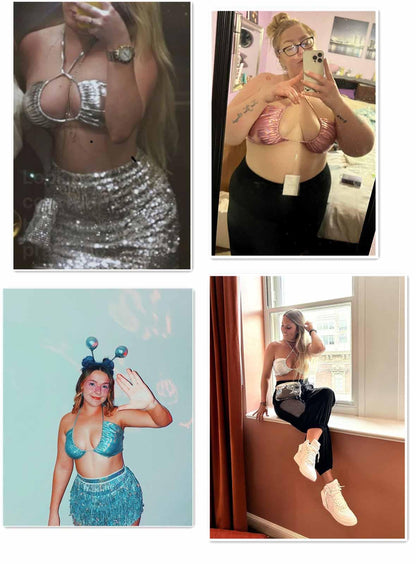 Women's Metallic Orange Crop Top Sexy Halloween Rave Festival Clothing Crop Halter Tie Bra Bustier Orange Top XS