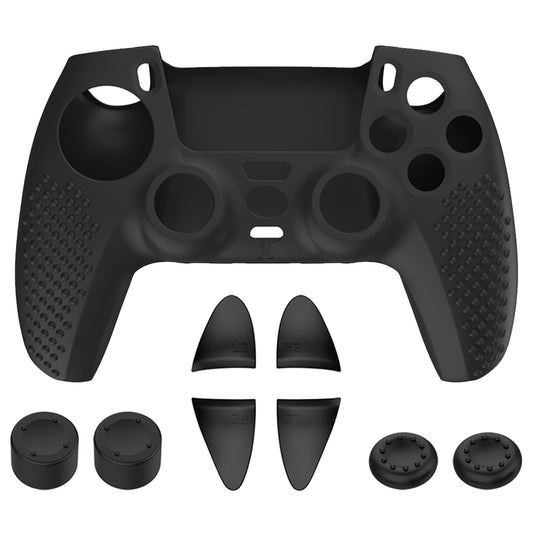 iCarp PS5 Controller Skin, Anti-Slip Soft Silicone Protective Cover Case for PlayStation 5 DualSense Wireless Controller, 1Pack with 4 Thumb Grip Caps and L2R2 Trigger Extenders (Black)