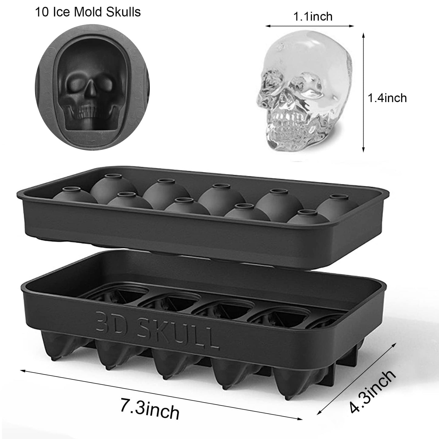 Ice Cube Trays,Silicone Ice Cube Mold Maker with Lid,Skull Head Style Mold,for Chilling Whiskey, Cocktail, Beverages,Pudding Chocolate