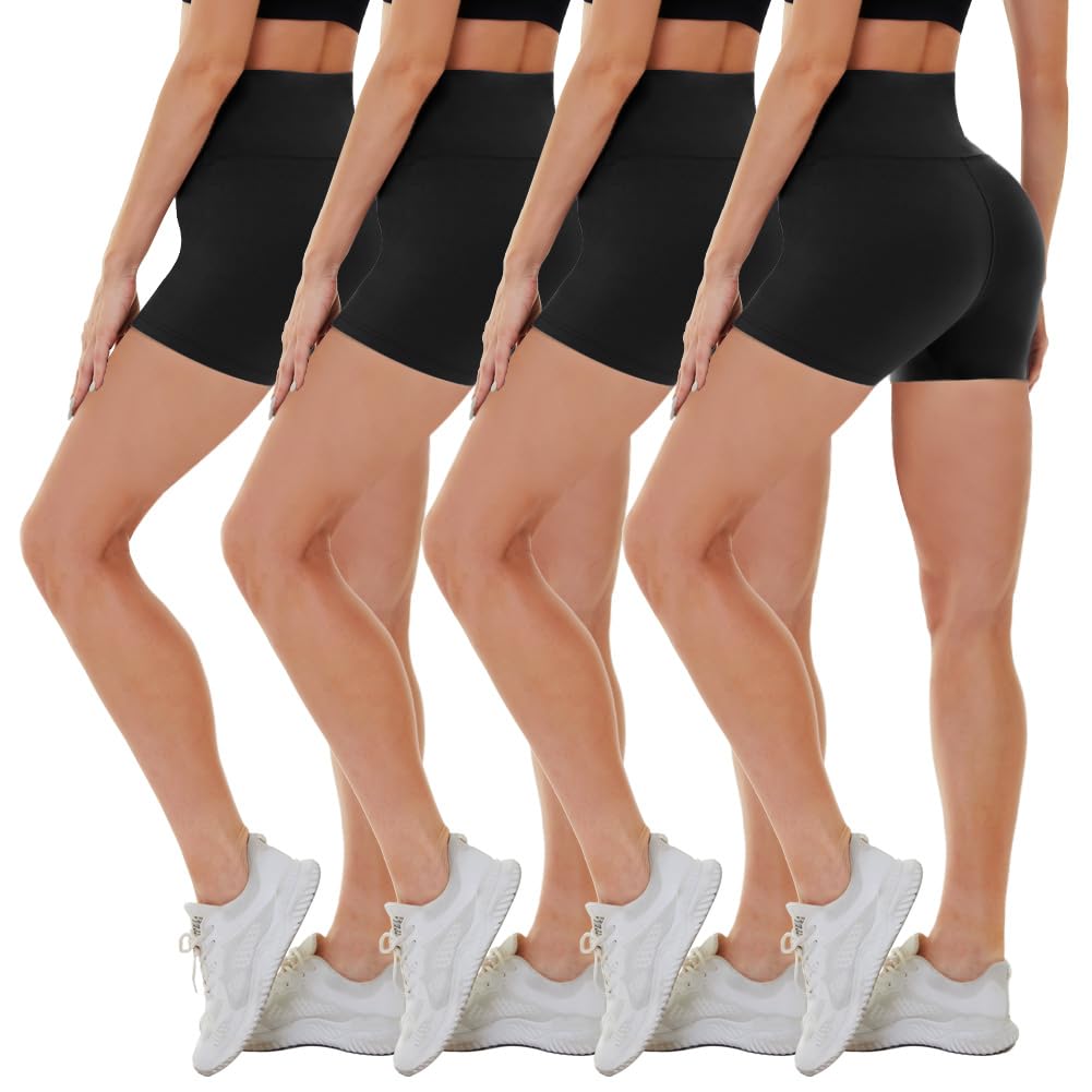 CAMPSNAIL 4 Pack Biker Shorts for Women High Waist - 3"/5"/8" Tummy Control Soft Athletic Yoga Workout Running Gym Shorts