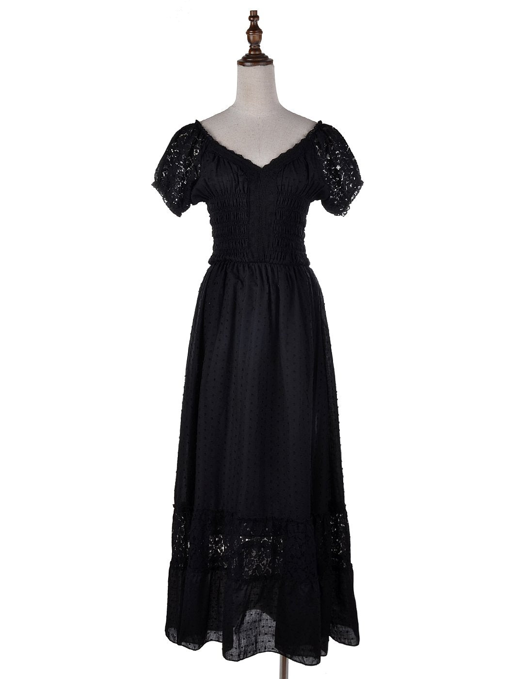 Anna-Kaci S/M Fit Peasant Maiden Boho Inspired Cap Sleeve Lace Trim Dress Black Medium, Black, Medium