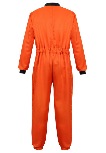 Adult Astronaut Spaceman for Men Costume Coverall Air Force Flight Jumpsuit Halloween Dress Up Party Orange-L