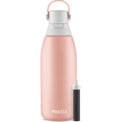 Brita Insulated Filtered Water Bottle with Straw, Reusable, Stainless Steel Metal, Rose, 32 Ounce