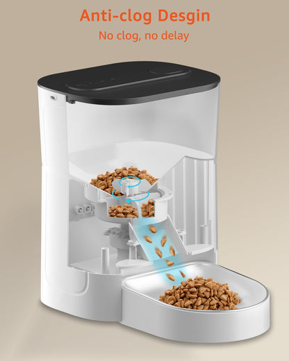 Balimo Automatic Cat Feeder, 3L, Stainless Steel Bowl, 1-6 Meals a Day, White