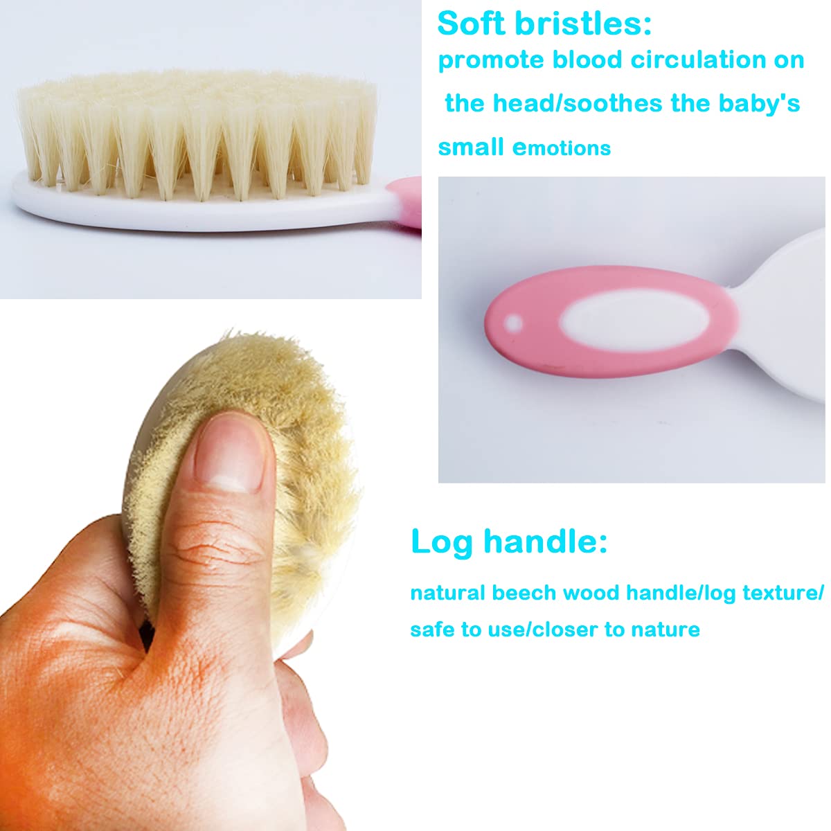 Baby Hair Brush &Silicone Baby Cradle Cap Brush Set, for Newborns & Toddlers-Natural Soft Goat Bristles-Ideal for Cradle Cap-Perfect Baby Registry Gift (Pink)