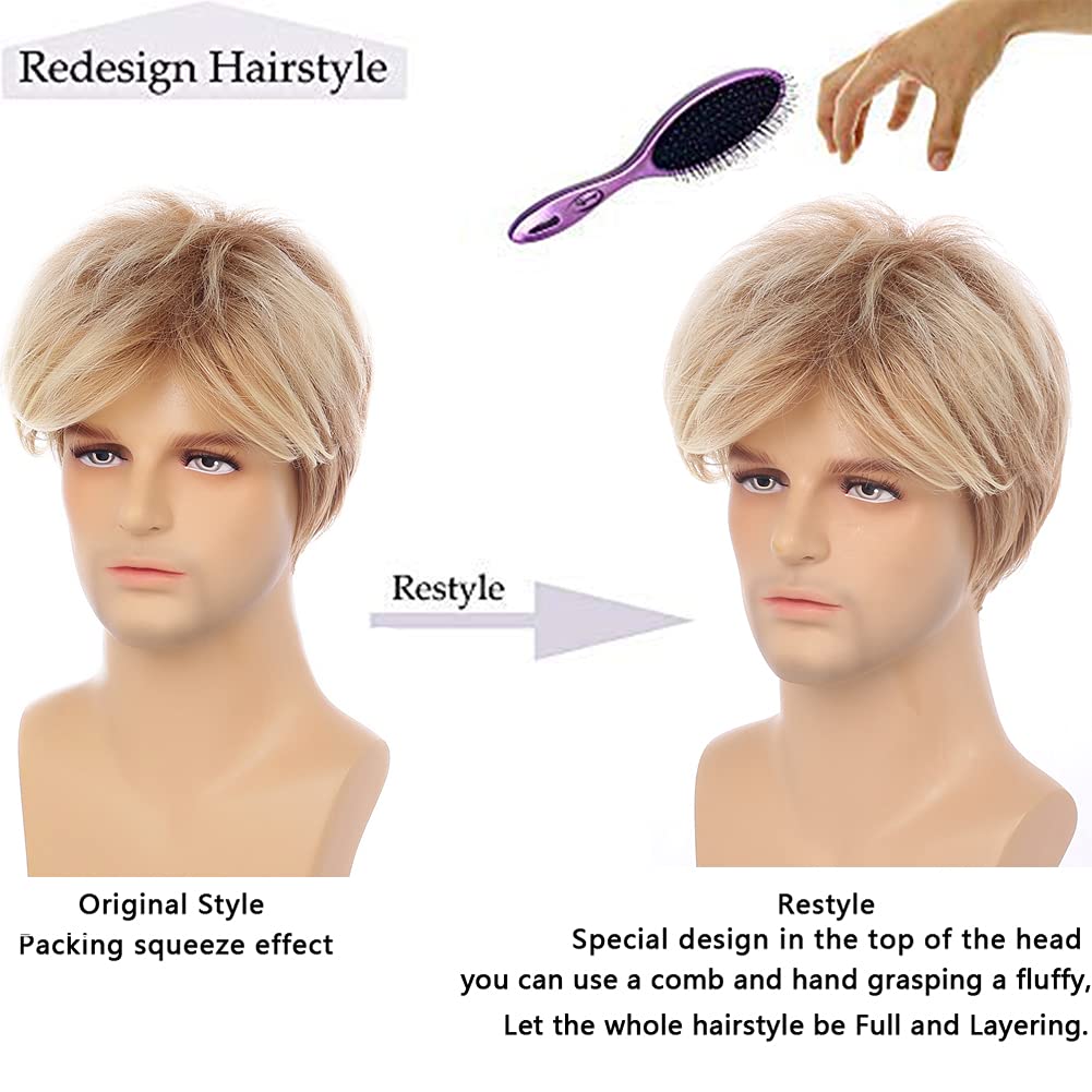 Baruisi Mens Wig Short Blonde Synthetic Hair Wig Halloween Costume Cosplay Wigs with Wig Cap