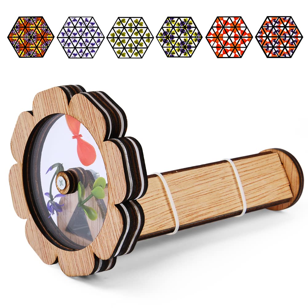 AUAUY Natural DIY Kaleidoscope Kit, Classic Magic Rotating Kaleidoscope Making Set, Handmade Educational Toys for Nature Lovers Birthday (Flower Shape)