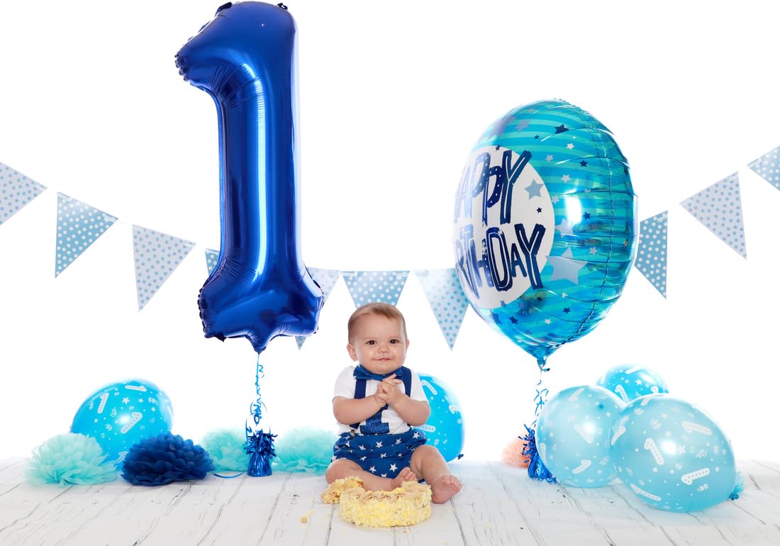 40 Inch Navy Blue 1 Balloon for First Birthday, Blue One 1st Number Balloon Birthday Decorations for Boy Man Toddler Baby, 10th 21st, Giant Number 1 Balloon