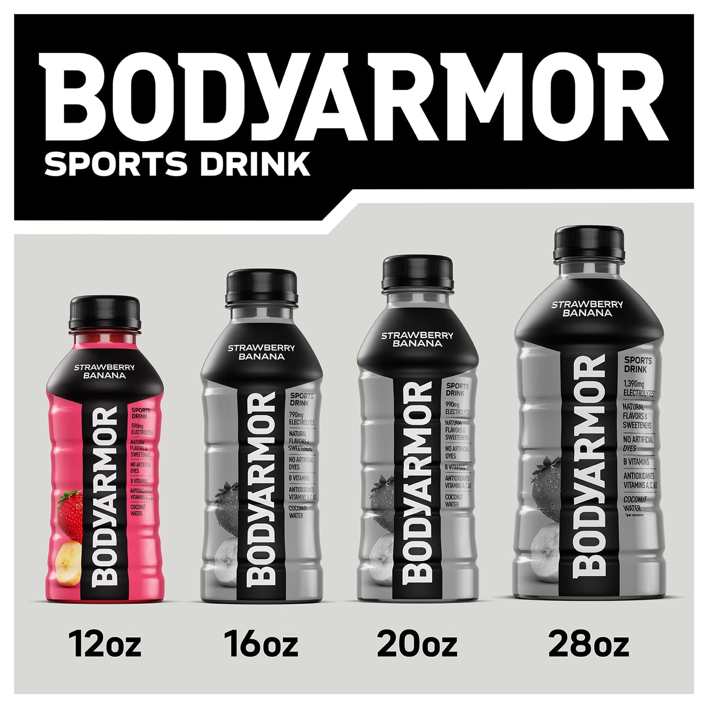 BODYARMOR Sports Drink Sports Beverage, Strawberry Banana, Coconut Water Hydration, Natural Flavors With Vitamins, Potassium-Packed Electrolytes, Perfect For Athletes, 12 Fl Oz (Pack of 8)