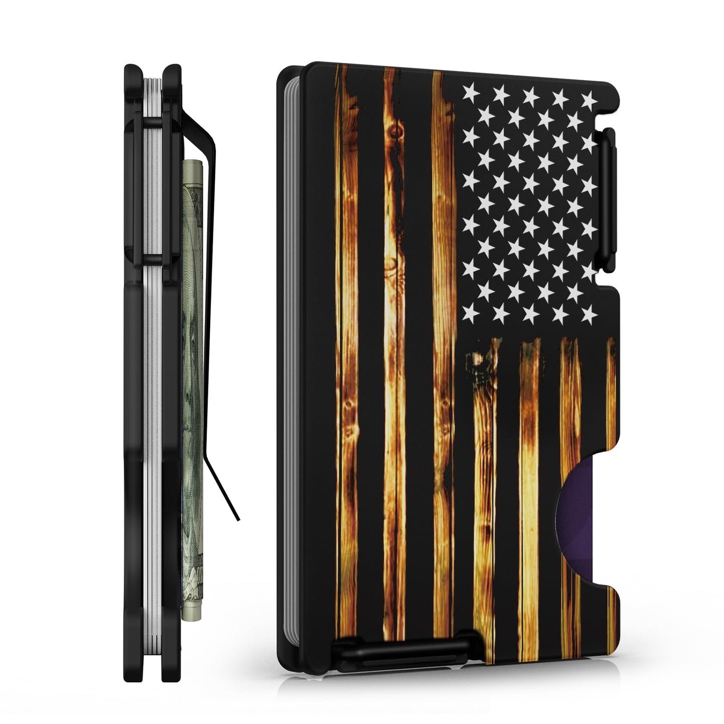 HIESGIE Minimalist Wallet for Men, Wood Grain American Flag, Mens USA Gifts, Metal Card Holder with Money Clip, Slim Front Pocket Wallet