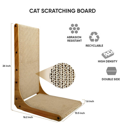 AGYM Cat Scratcher, 26 inch L Shape Cat Scratching Pad for Indoor Cats, Durable Sustainable Cardboard Scratcher with Box, Recyclable Vertical Cat Scratch Pad to Protect Furniture, Large