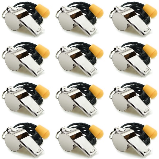 Hipat Whistle, 12PCS Stainless Steel Sports Whistles with Lanyard, Loud Crisp Sound Whistles Bulk Great for Coaches, Referees, and Officials