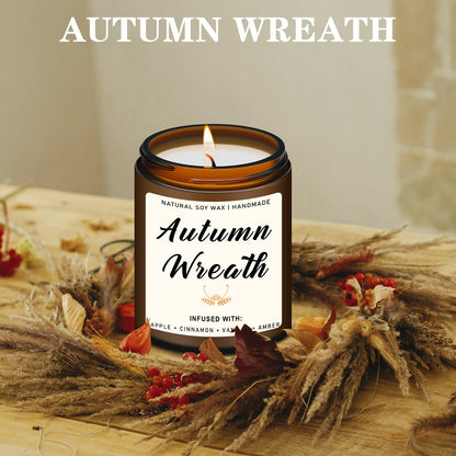 Homsolver Set of 4 Fall Scented Candles, Home Fall Decor, Candles Gifts for Women Men - Apple Pie/Autumn Wreath/Cozy Season/Cinnamon Pumpkin Scented for Autumn