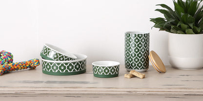 Bone Dry Lattice Collection Pet Bowl & Canister, Small Set, 4.25x2 inches, Hunter Green, 2 Piece
