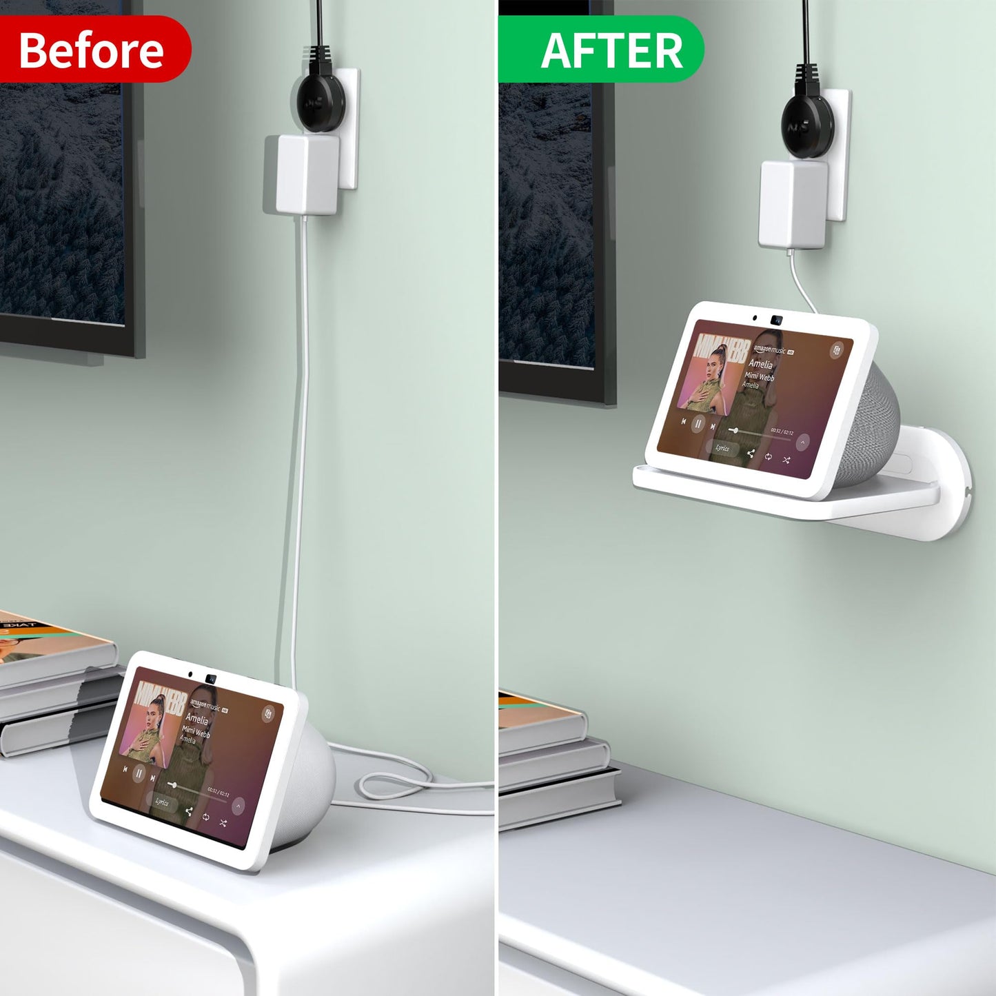 HomeMount Echo Show 8 Wall Mount - Space Saving Smart Home Holder Compatible with Google Nest Hub Max & Portable Speakers & Show8 (1st & 2nd Gen, 2019 & 2021 & 2023 Release) White