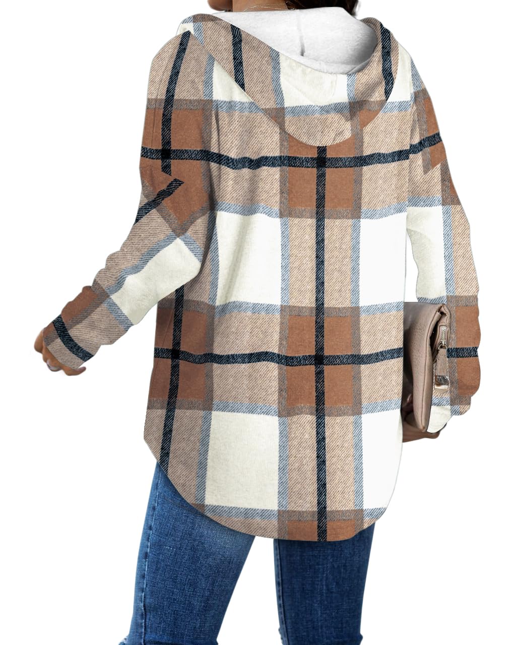 Bofell Halloween Sweatshirt Womens Long Sleeve Shirts Pullover Tops Oversized Hoodie Fall Outfits Brown Plaid S