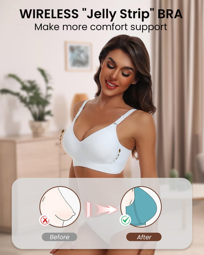 HORISUN Comfortable Bras for Women Supportive Wireless Bra Full Coverage(White S)