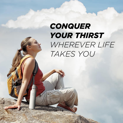 IRON °FLASK Camping & Hiking Hydration Canteens - 3 Lids (Narrow Spout Lid) Leak Proof Vacuum Insulated Stainless Steel - Hot & Cold Double Walled Sports Water Bottle - Cashmere Cream, 24 Oz