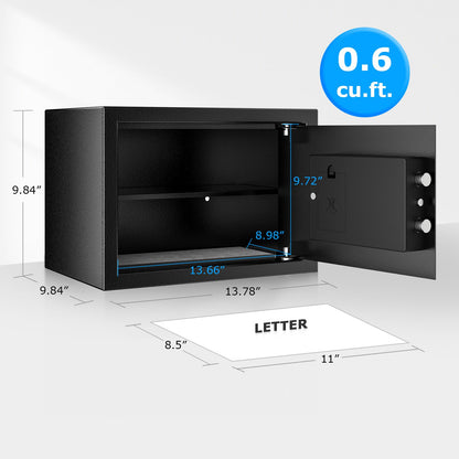 Bonsaii Safe, 0.6 Cubic Safe Box with Electronic Keypad, Removable Shelf, for Valuables Jewelry and Documents in Home, Hotel, or Business, 9.84" x 13.78" x 9.84" Inches, SF002