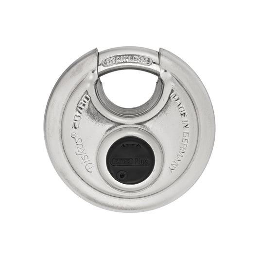 ABUS Diskus 20/80 Heavy Duty Stainless Steel Disk Padlock - Rustproof Circle Storage Lock with 7/16" Shackle - Made in Germany - Keyed Different