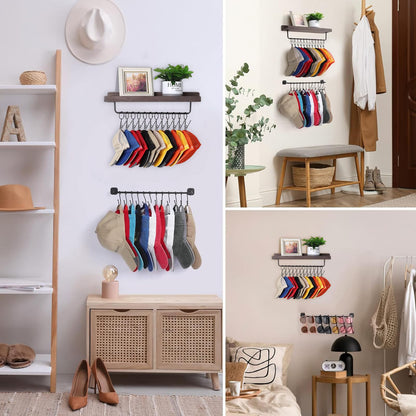 HYDERMUS Hat Rack for Wall with Shelf for 24 Baseball Caps Metal Hat Organizer with 12 Clips and 12 Hook Hat Holder Wall Mounted for Baseball Caps Trucker Hat and Others Hat Weathered Walnut