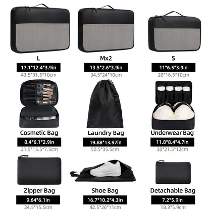 BAGAIL 8 Set/9 Set Packing Cubes Luggage Packing Organizer for Travel, Suitcase Packing Bags for Travel Accessories(Black, 9 Set)