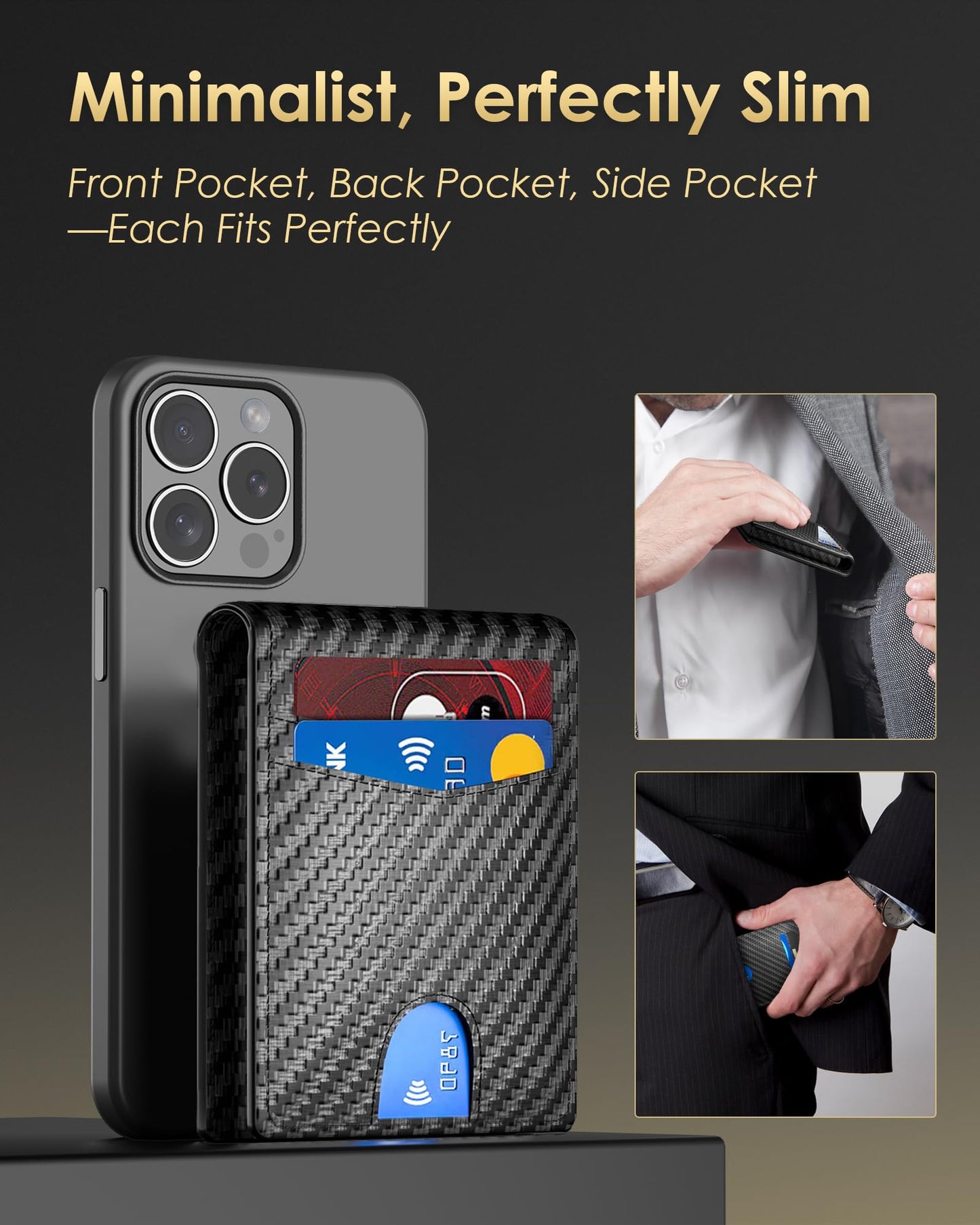 2025 Wallet for Men - RFID Blocking [Functional & Practical] Bifold Slim Minimalist Credit Card Holder Pop Up Wallet Metal Case with Cash Slot, Front Pocket with ID Window, Gift Boxed (Carbon Fiber)