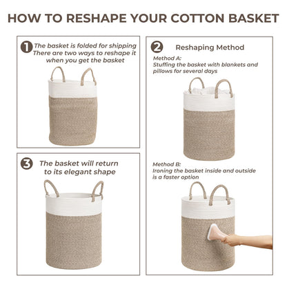 INDRESSME Tall Wicker Laundry Basket, Large Woven Clothes Hamper for Bedroom, Bathroom, Living room, Tall Nursery Hamper for Blankets, Toys, 16 x 20 inches White & Brown