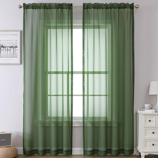 Airwill Short Sage Green Cafe Curtains - 36 Inch Tier Rod Pocket Sheers for Bathroom & Small Windows, 2 Panels