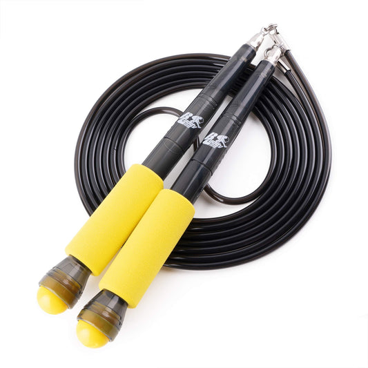 Buddy Lee Jump Ropes Rope Master Yellow Black Original Ball Bearing Jump Rope, 9” HD Plastic Handles. Perfect Jump Rope for Fitness, CrossFit Gym, Endurance Jumping, Cross Overs, Extreme Jumping