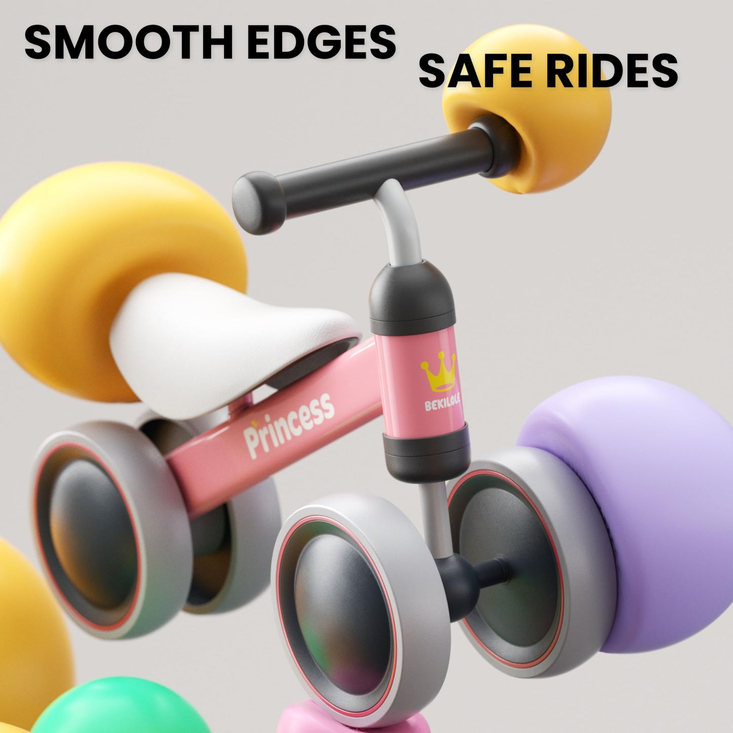 BEKILOLE Baby Balance Bike for 1 Year Old Girl Gifts, 10-24 Month Toddler Balance Bike, 4 Silent Wheels Pre-School First Ride On Toys, 1st Birthday Gifts