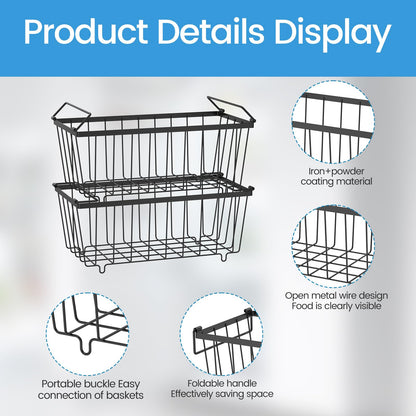 4 Pack Freezer Organizer Bins, Stackable Deep Freezer Organizer Bins, Chest Freezer Baskets for Sorting Frozen Meats and Food, Freezer Storage Basket with Foldable Handles