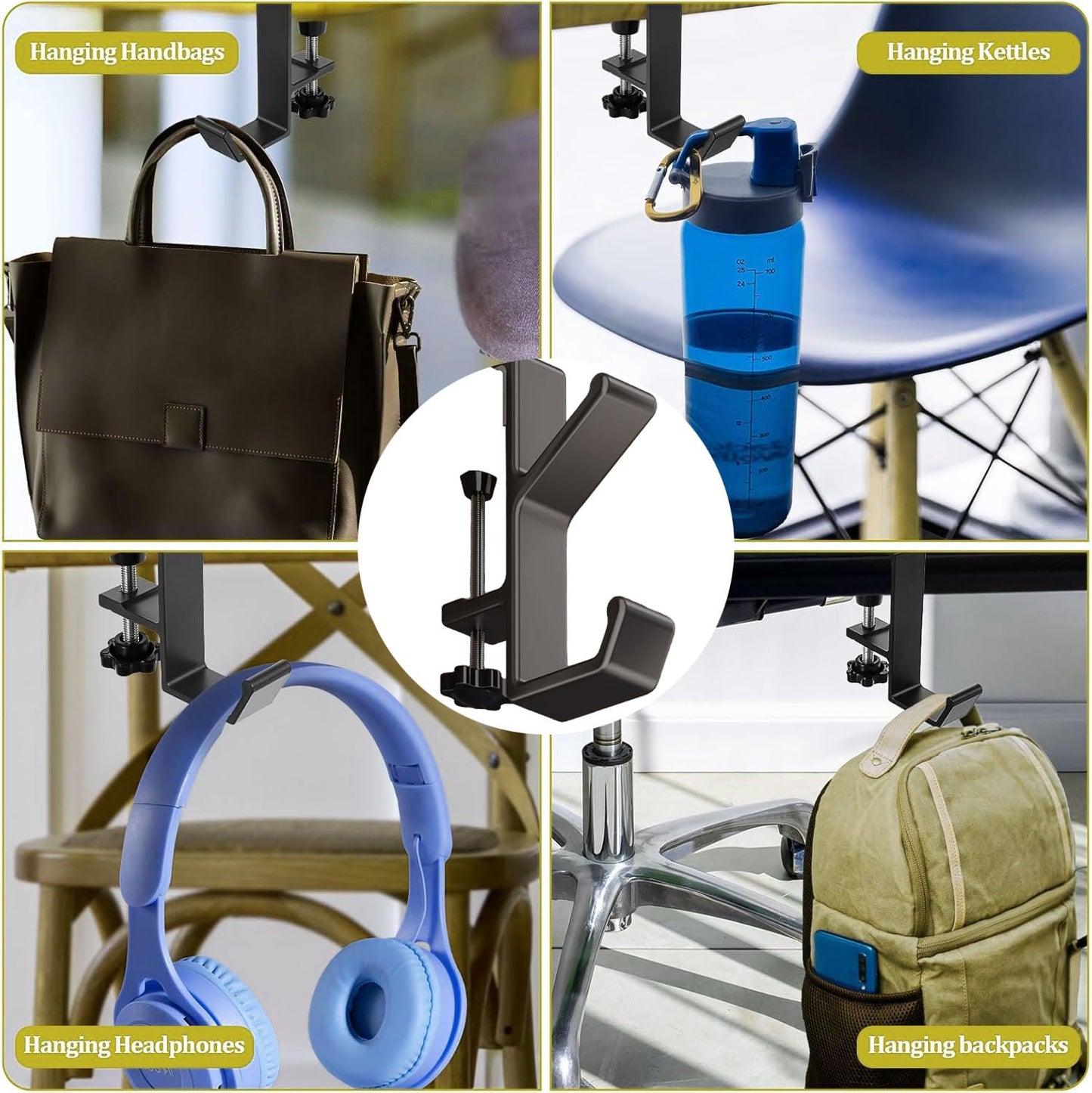 JAKO Headphone Stand Hanger Holder, Under Desk Aluminum Alloy Headset Stand with Fit for Gaming PC Accessories,Under Desk Clamp Hook Mount Suitable for Office, Computer Desk (Black)