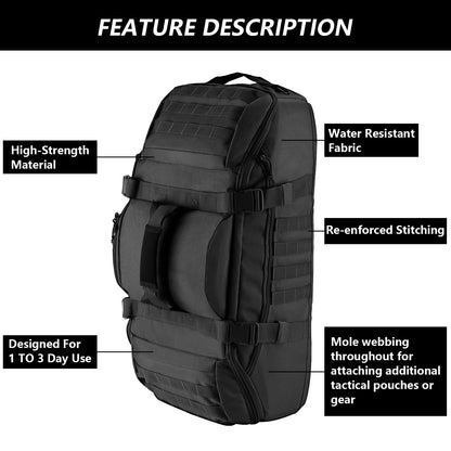 Hannibal Tactical 65L Large Duffle Bag, 3-in-1 Tactical Backpack MOLLE Pack for Sports, Gym, Outdoor, Black