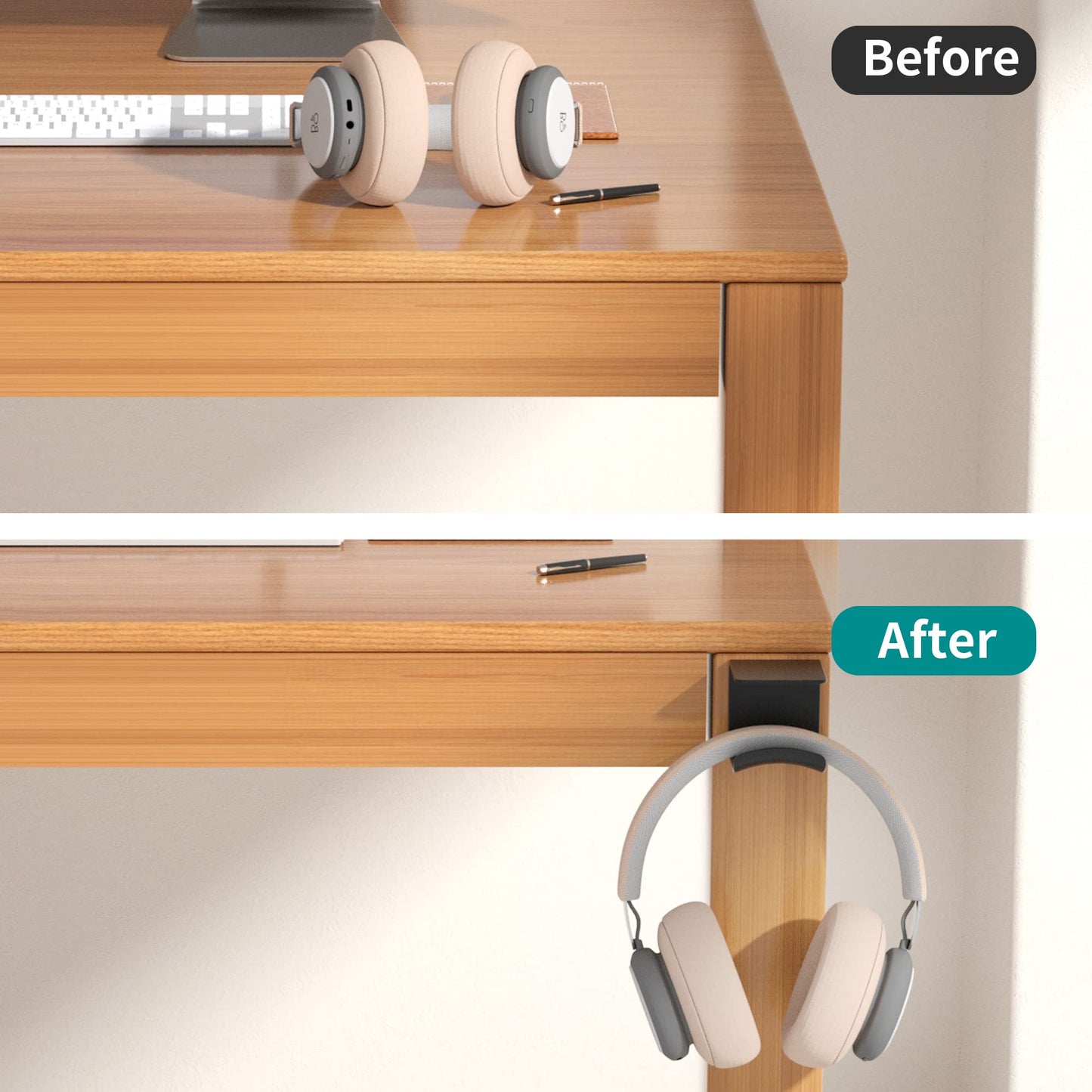 HomeMount Headphone Hook Under Desk - Headphone Holder Under Table, Adhesive Gaming Headphone Stand Hanger Desk Mount for Most Headphone（Black）