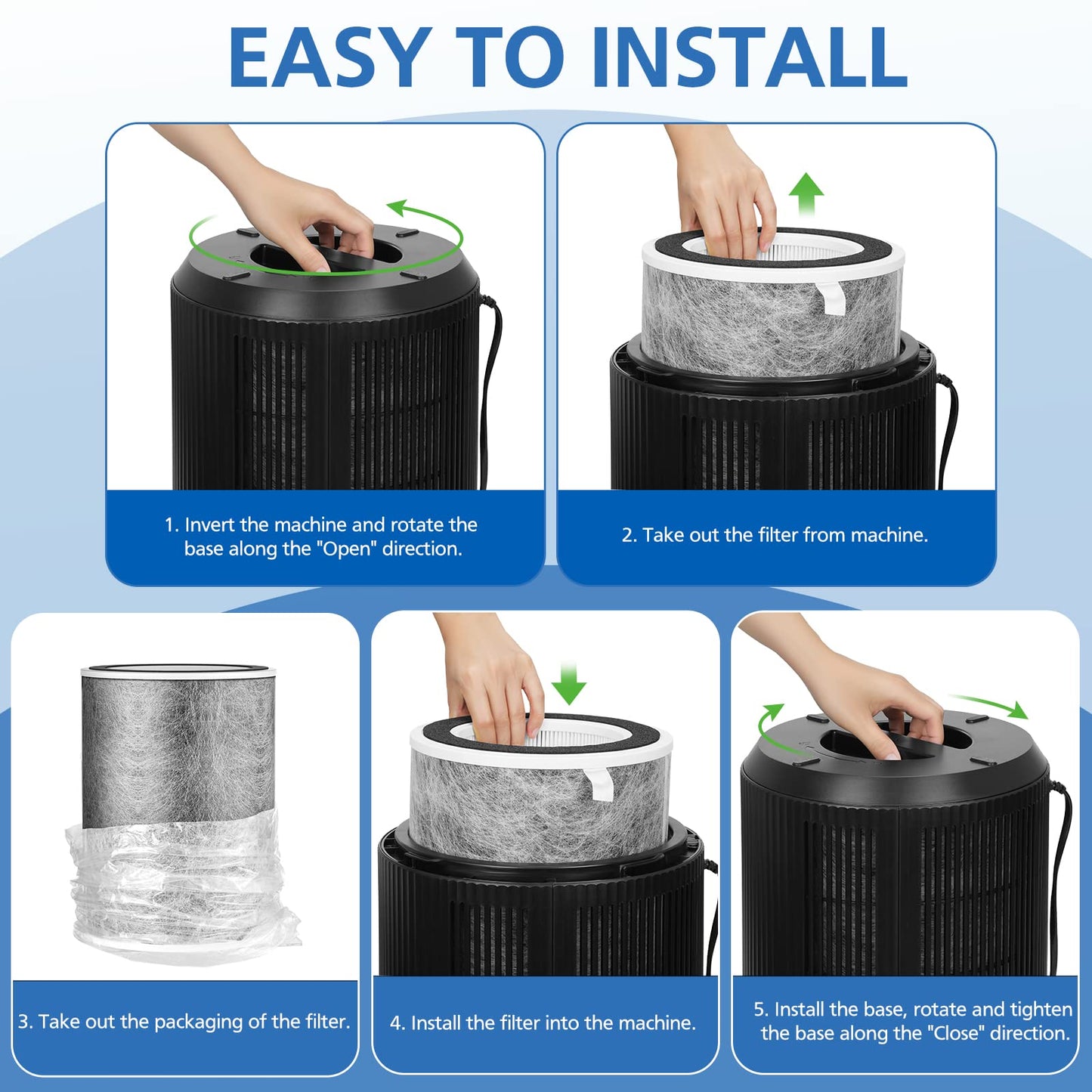 HP302 HP301 Replacement Filter Compatible with Shark HP202 HP201 HC502 HP232 HC501 AP1000 Air Purifier MAX, Cleans up to 99.97% of particles, Part # HE2FKBAS, HE2FKBASMB, 1 Pack