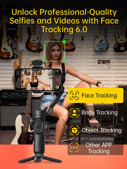 AOCHUAN 3-Axis Gimbal Stabilizer for Smartphone with RGB Magnetic Fill Light Upgraded Face Tracking Focus Wheel Foldable iPhone Gimbal for iPhone/Android Phone Stabilizer Vlog Recording Smart XE Kit