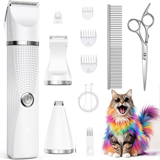 Bautrium Cat Grooming Clippers Kit with Paw Trimmer, 3 in 1 Electric Pet Hair Trimmer Supplies for Thick Matted Hair, Heavy Coat Butt Shaver Cat Razor Fur Trimmer for Dogs at Home