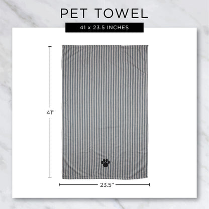 Bone Dry Pet Grooming Towel Collection Absorbent Microfiber X-Large, 41x23.5", Embroidered Gray