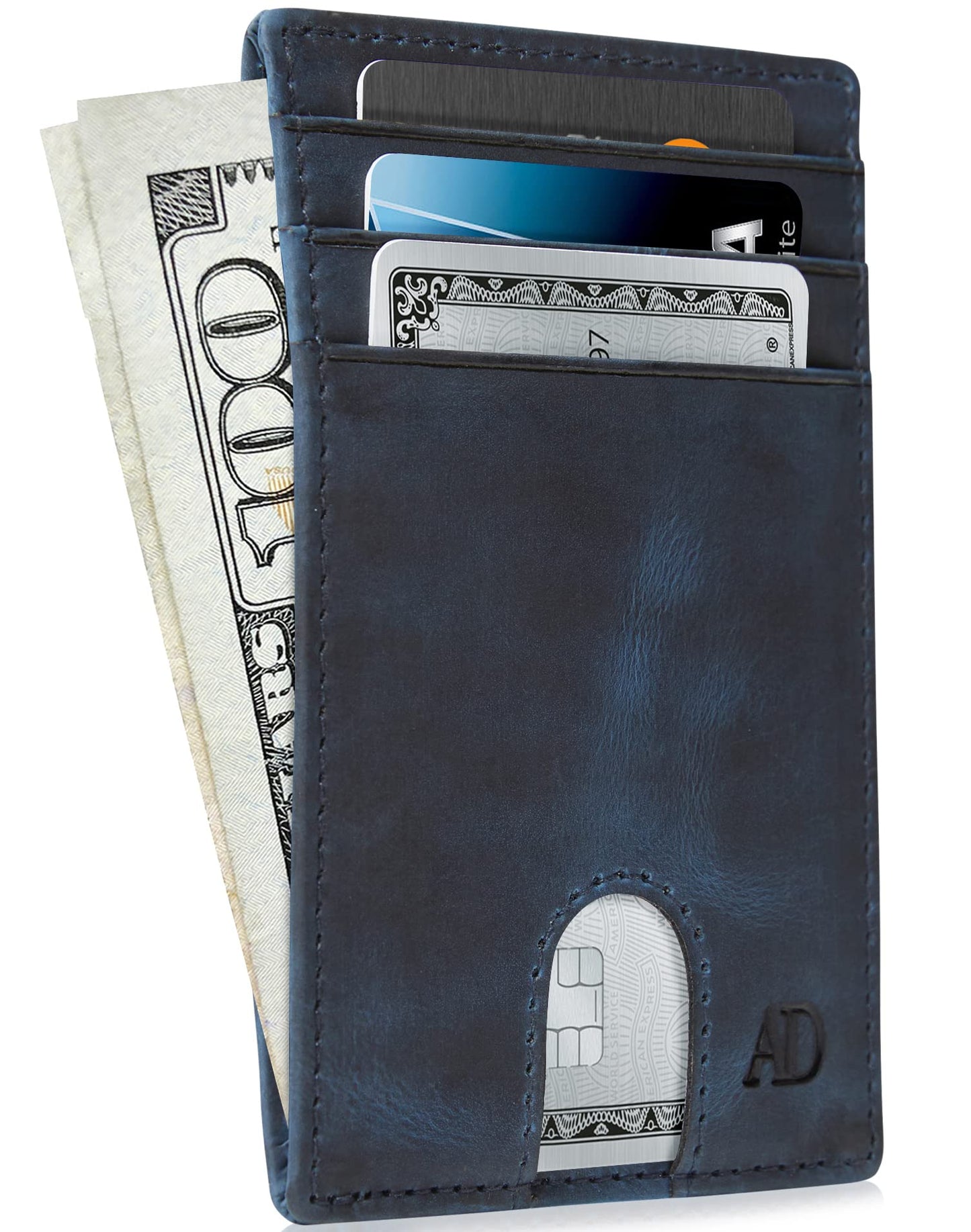 Access Denied REAL LEATHER Slim Minimalist Mens Wallet - Thin Front Pocket RFID Credit Card Holder Wallets For Men Holiday Gifts For Him